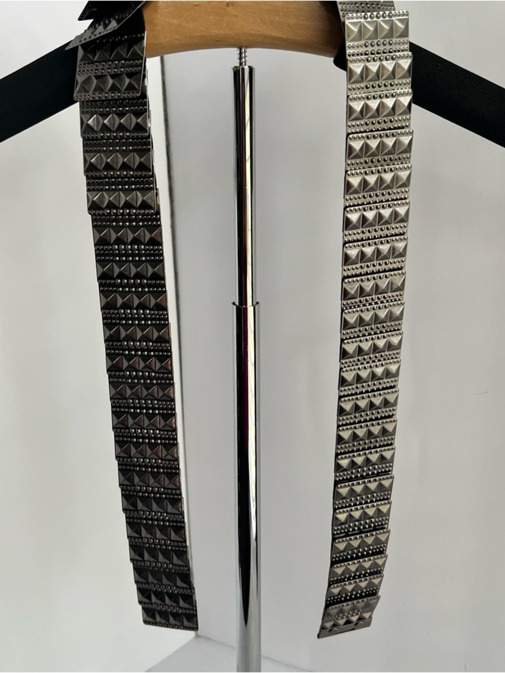 Studded Wide Adjustable Punk Belt in Silver and Black for Women, Buckle Accent - Picture 2 of 4